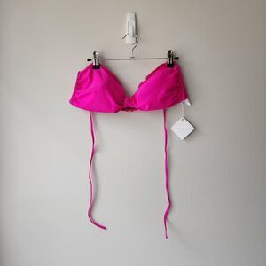 Vanilla Beach Scalloped Bikini Swim Top | Hot Pink Halter Tie Neck Ruched NWT